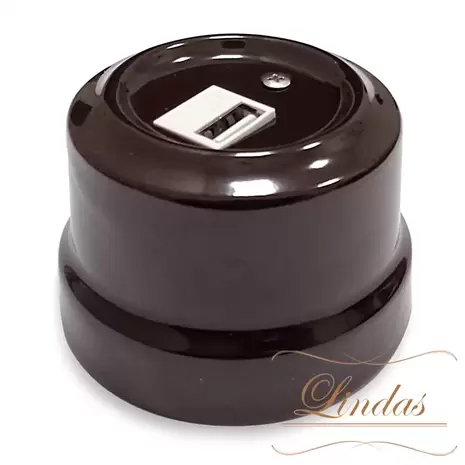 Ретро розетка USB для зарядки 2000mA цвет коричневый Lindas, 32212