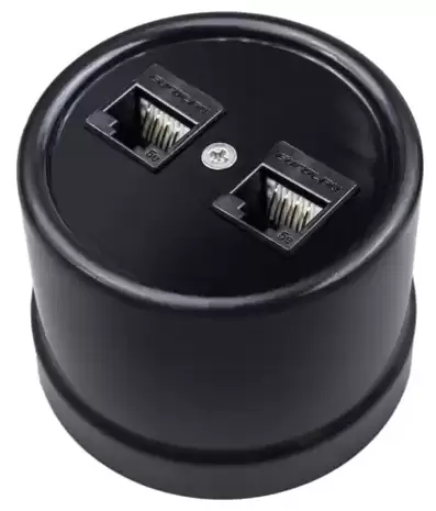 В1-302-23 Bironi Компьютерная ретро розетка RJ45*2, черный B1-302-23
