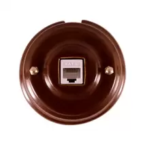 Ретро розетка компьютерная RJ 45 (cat.6), коричневый, золотистая фурнитура, РК6КЗ