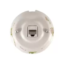 Ретро розетка компьютерная RJ 45 (cat.6), розовые цветы, серебристая фурнитура, РК6РС