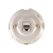 Ретро розетка компьютерная RJ 45 (cat.6), розовые цветы, золотистая фурнитура, РК6РЗ