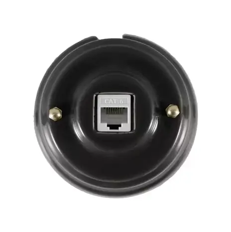 Ретро розетка компьютерная RJ 45 (cat.6), серый, золотистая фурнитура, РК6СЗ