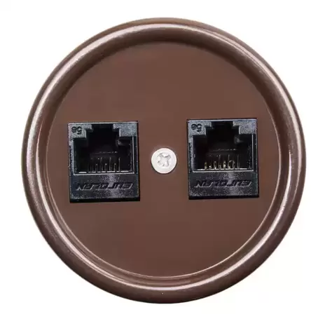 В1-302-22 Bironi Компьютерная ретро розетка RJ45*2, коричневый B1-302-22