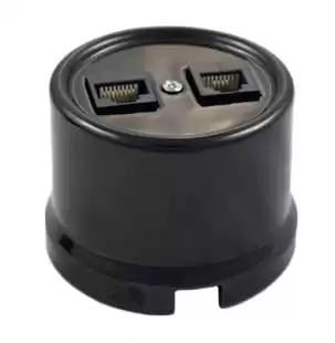 В1-302-23 Bironi Компьютерная ретро розетка RJ45*2, черный B1-302-23